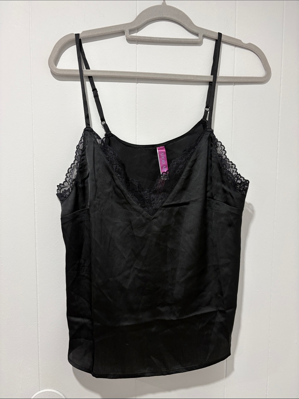 Adore Me Black Satin Lace-Trim Cami